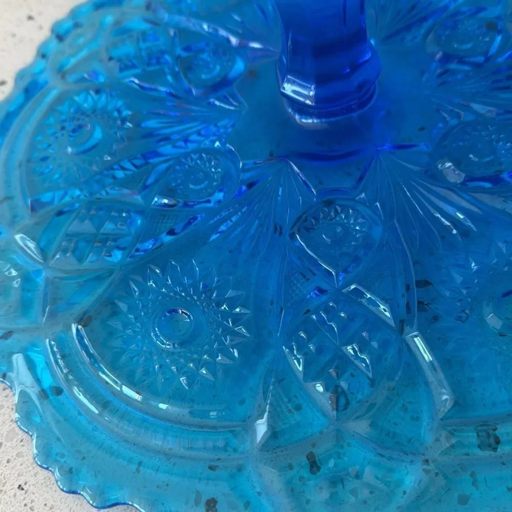 VINTAGE Imperial Glass Ohio Blue Bellaire Collectors Crystal Glass Cake Stand